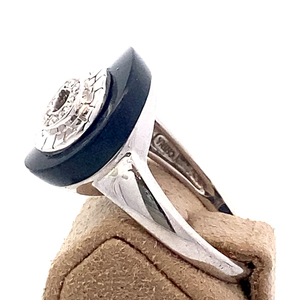 RUBY YING Black Agate &amp Rhinestone Layered Pear-Shaped Sterling Silver Ring. Size 11 - 11.25.