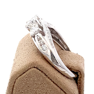 14k White Gold, 1ct TW Natural Diamond Three Stone Engagement Ring - Low Reserve
