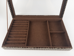 COLLEENS PRESTIGE Crocodile Print Dark Brown Jewelry Organizer Box
