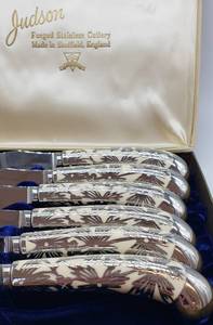 lot 5 image: Beautiful Vintage Judson Sheffield England Forged Stainless Steel Steak Knives