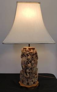 lot 9 image: Vintage Chinese Carved Soapstone Lamp