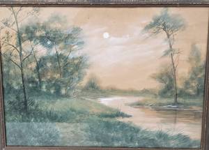 lot 59 image: Antique Americana Original Edward R. Sitzman (1874-1949) Water ColorPaper - Morgan County Moon
