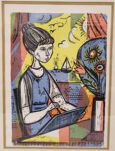lot 72 image: Irving Amen Art Student Original Colored Woodcut - Certificate of Authenticity