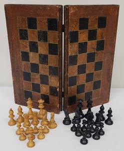 lot 20 image: Antique Folding Chess, Checkers and Backgammon Set