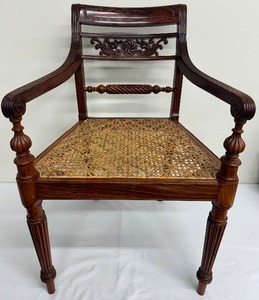 lot 6 image: Stunning Brown Wooden Antique Armchair Craved Back Cane Seat, Lots of Character