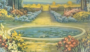 lot 16A image: Vintage Garden Pond Print by R. Atkinson Fox