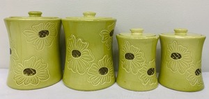 lot 113 image: Vintage Stangl Green Floral Canisters