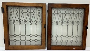 lot 128 image: A Pair of Antique Clear Glass Lead Windows
