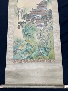 lot 129 image: Lovely Japanese Silk Scroll Wall Art - House in the Mountain
