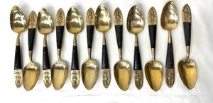 lot 149 image: Unique Vintage Brass Flatware with Black Handles from Siam Thailand