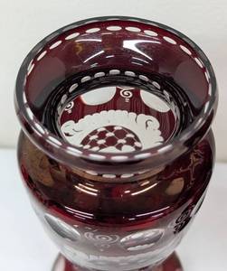lot 200 image: Pair of Petite Vintage Bohemian Ruby Cut to Clear Glass Vases