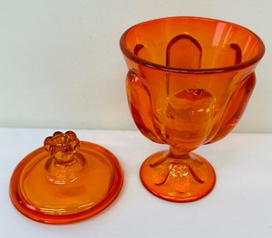 lot 91C image: Vintage 8 Viking Glass Persimmon Covered Footed Candy Dish-Orange