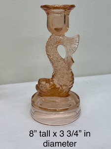 lot 41B image: Vintage LE Smith Moon and Stars Pink Opalescent Bowl, Pink Glass Koi Fish Candle Holder, Pink Depression Compote and More