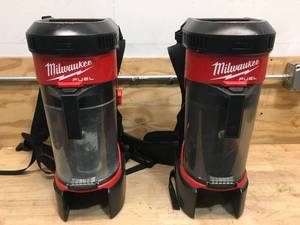 lot 59 image: Lot of 2 - Used Milwaukee M18 FUEL 18-Volt Lithium-Ion Brushless 1 Gal. Cordless 3-in-1 Backpack Vacuum Model # 0885-20 (Tool Only) (Retail $299)