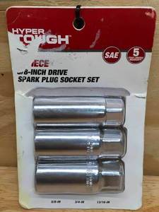 lot 48 image: Lot of 1 - Hyper Tough 3-Piece Spark Plug Socket Set And 1 - Hyper Tough 3-Piece Universal Joint Set