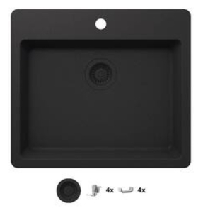 lot 67 image: GLACIER BAY Stonehaven 25 in. Drop-In Single Bowl Black Onyx Granite Composite Kitchen Sink with Black Strainer