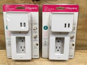 lot 75 image: Lot of 2 - Aluratek 2-port USB charging wall plates