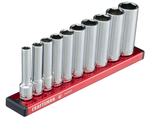 lot 154 image: Craftsman V-Series 14 Inch Drive Deep MM 10 Piece Socket Set Model # CMMT17515V (Retail $40) 0713248