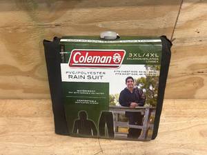 lot 164 image: Coleman Rain Suit Mens 3XL  4XL PVCPolyester Welded & Sewn Seams- Navy (0713247.50)