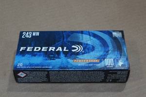 lot 168 image: 20 Federal Power Shok .243 Win 100 Gr JSP Ammo