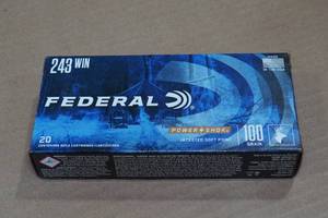 lot 169 image: 20 Federal Power Shok .243 Win 100 Gr JSP Ammo