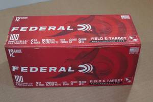 lot 189 image: 100 Federal Field & Target 12 Gauge 2-34 8 Shot Shotshells