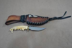 lot 18 image: Custom Fixed Blade Knife with Jawbone Handle