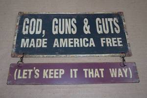 lot 110 image: Metal Metal Sign God, Guns & Guts