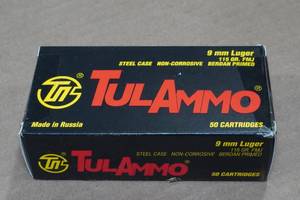 lot 141 image: 50 TulAmmo 9mm Luger 115 Gr FMJ Steel Case Ammo