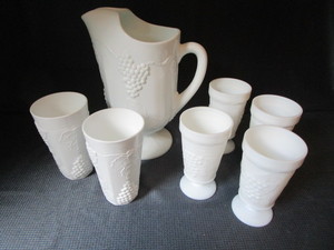lot 54 image: Milk Glass Pitcher, Tumblers