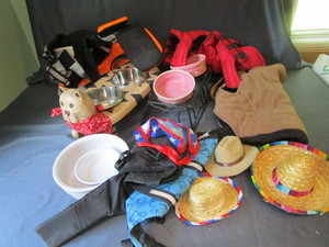 lot 61 image: Pet Bowls, Vests, Hats