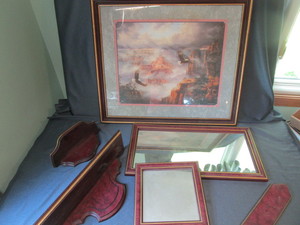 lot 74 image: Home Interiors Print & Mirror, Candle Holder, Shelves