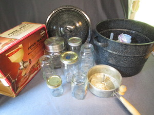 lot 144 image: Canner, Jars, Funnels, Mill, Juicer