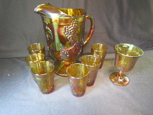 lot 157 image: Carnival Pitcher, Six Glasses