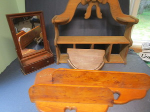 lot 191 image: Vintage Shaving Mirror, Wooden Shelves
