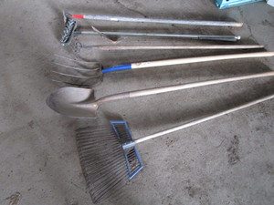 lot 228 image: Fork, Garden Hoe, Leaf & Garden Rakes, Roto Cultivator