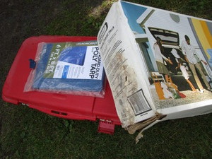 lot 283 image: Coleman Air Mattress, Pump, Tarp, Family Travel Pack