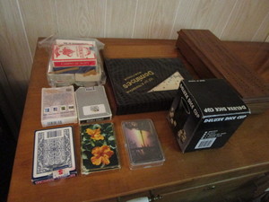 lot 312 image: Card Decks, Cribbage Boards, Dice Cup, Dominos