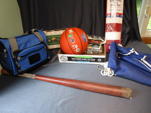 lot 322 image: Sports Flag, Basketball, Hammock With Tree Strap, Bat
