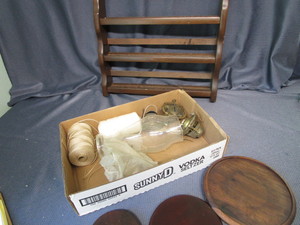 lot 373 image: Spice Rack & Plateaus, Kero Lamp Parts, String Spools