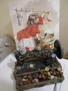 lot 397 image: Faux Sewing Machine, Polished Rocks, Metal Sign