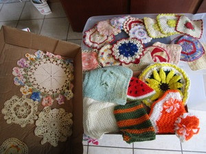 lot 408 image: Crocheted Hot Pads & Doilies