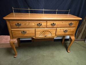 lot 2 image: Sideboard Buffet with Brass Gallery Rail and Shell Carving - 56 Long, 17 Deep, 36 Tall