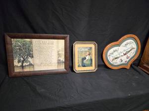 lot 13 image: Inspirational Plaque and Framed Art Set - The Day God Took You Home and Vintage Girl with Bird