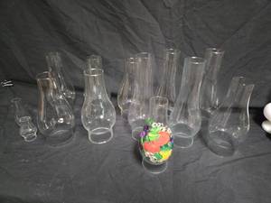 lot 26 image: Lot of 13 Vintage and Hand-Painted Glass Lamp Chimneys