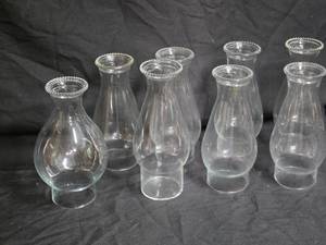 lot 26A image: Lot of 8 Vintage Clear Glass Oil Lamp Chimneys with Beaded Rims  Brass Wick Cleaner