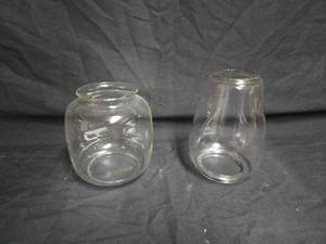 lot 32 image: Lot of 2 Vintage Glass Lamp Chimneys - Coleman and Unmarked