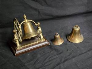 lot 54 image: Collection of Vintage Brass Bells Including Mounted Bell