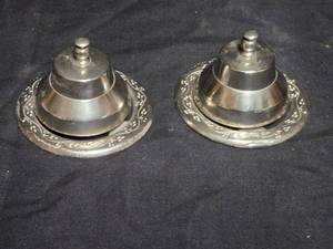 lot 56 image: Pair of Vintage Silver-Plated Desk Bells with Ornate Bases