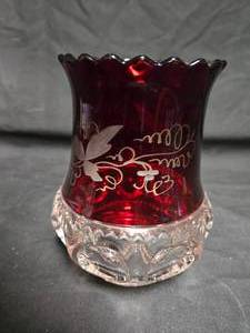 lot 131 image: Ruby Red Glass Vase with Etched Floral Design